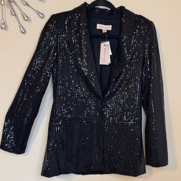 Philosophy Black Sequin Blazer Jacket Size Small NWT - Picture 4 of 15